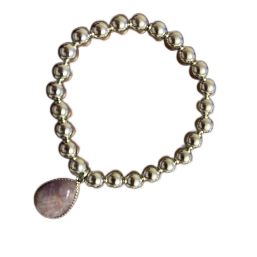 Beaded bracelet with natural purple pendant stone